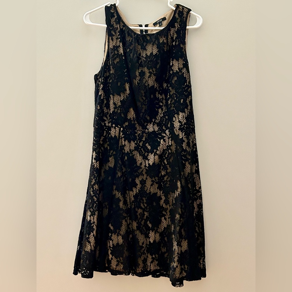 Apt. 9 Sleeveless A-Line Black and Nude Lace Dress, Size 16